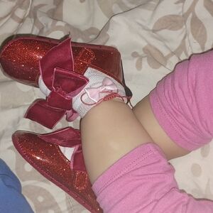 Sparkling Red Kids Bow Shoes